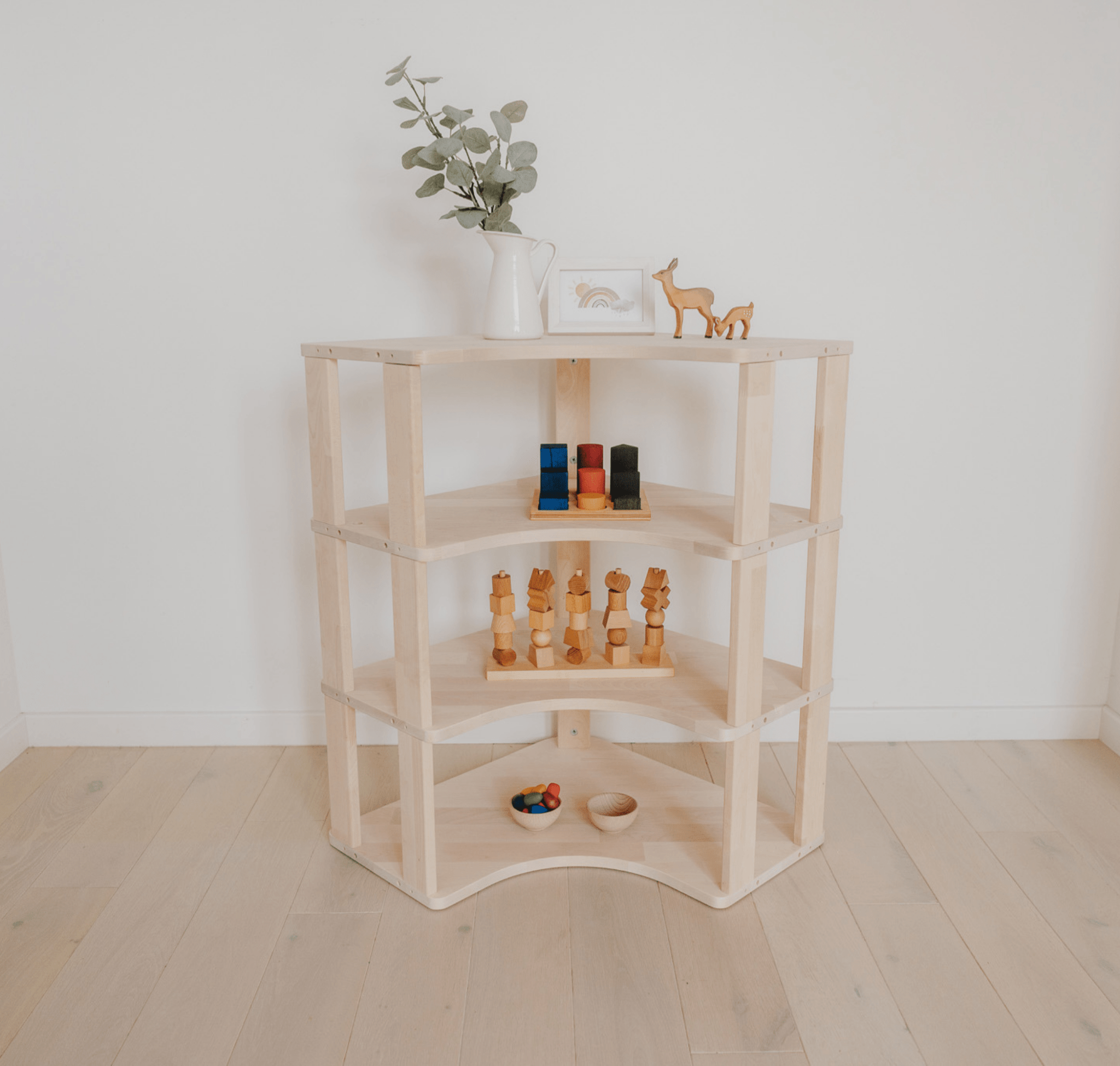 One Little Pine Montessori modular shelf for kids - corner
