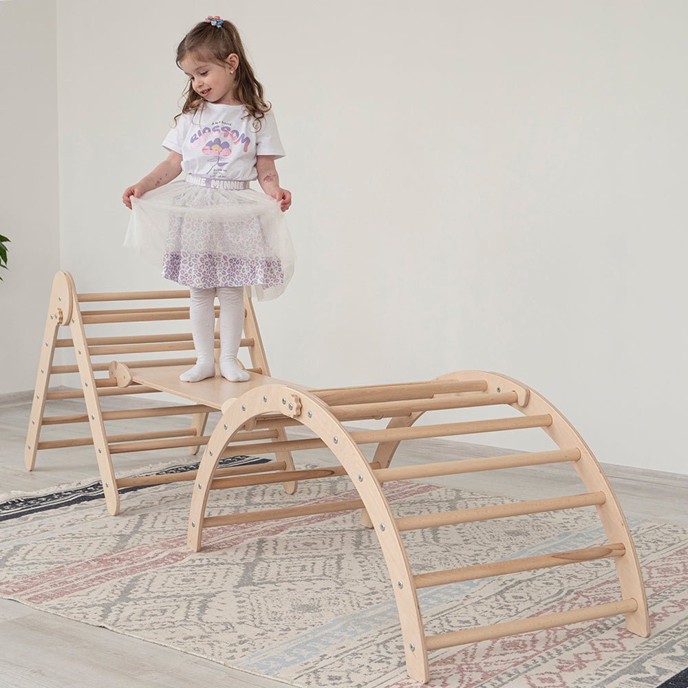 Montessori triangle climber set – with arch & ramp - The Nurturing Nook