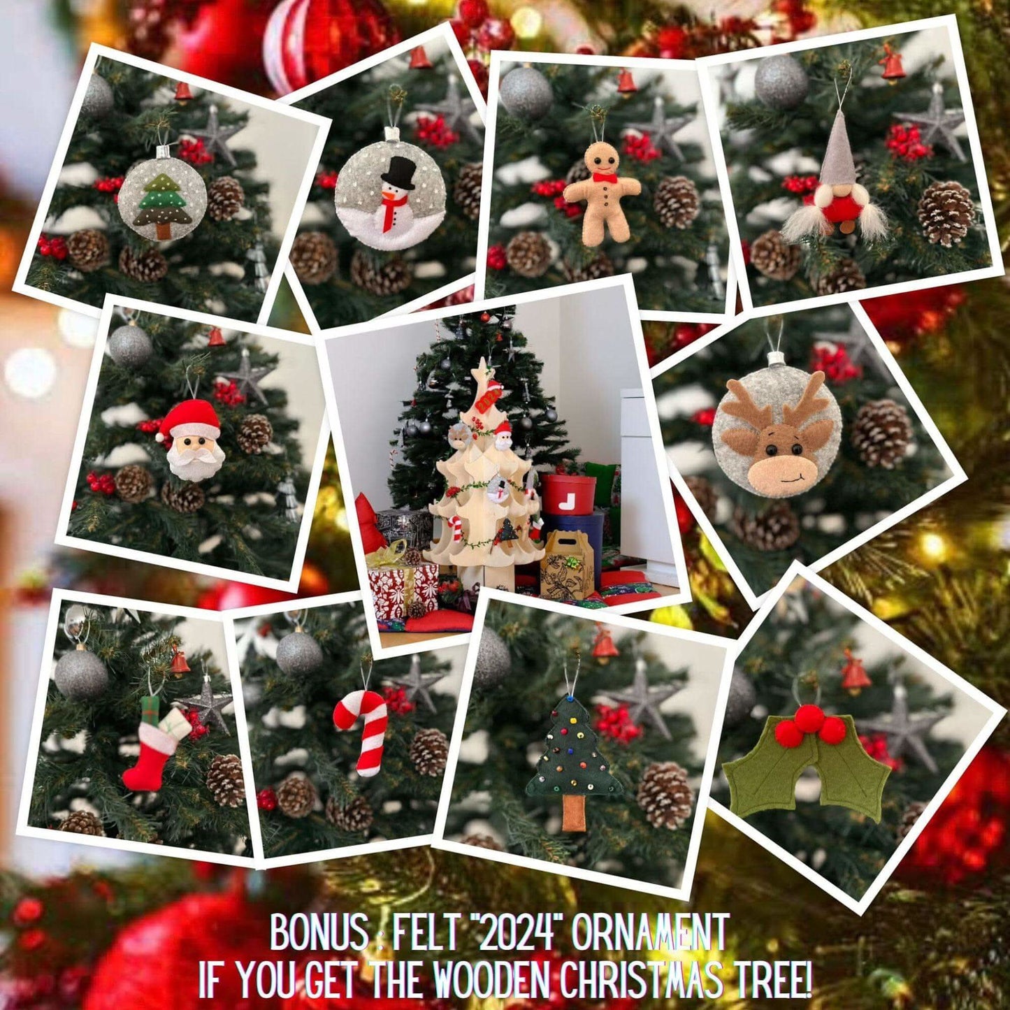 Wooden Christmas Tree & Felt Ornaments