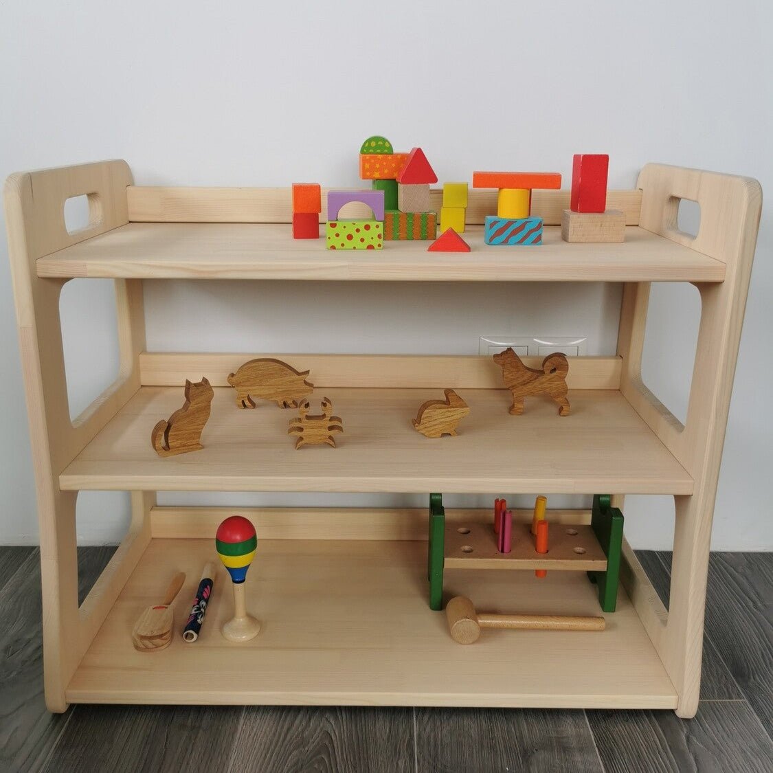 One Little Pine Montessori wooden shelf organizer for kids - madi