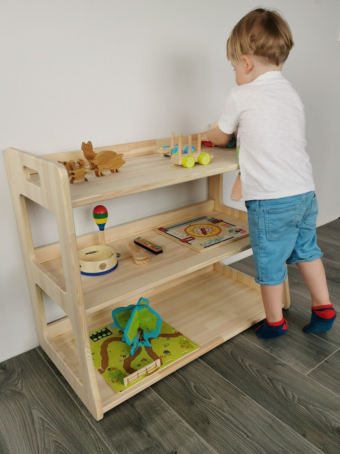 Montessori Wooden Shelf Organizer for Kids - MAXI - The Nurturing Nook