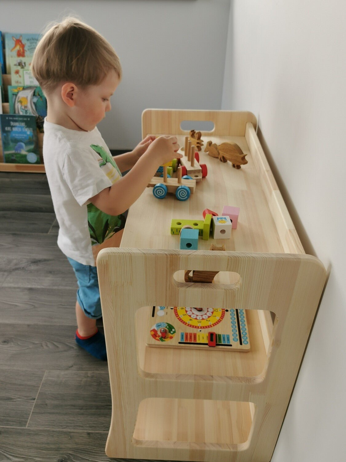 Montessori Wooden Shelf Organizer for Kids - MAXI LONG - The Nurturing Nook