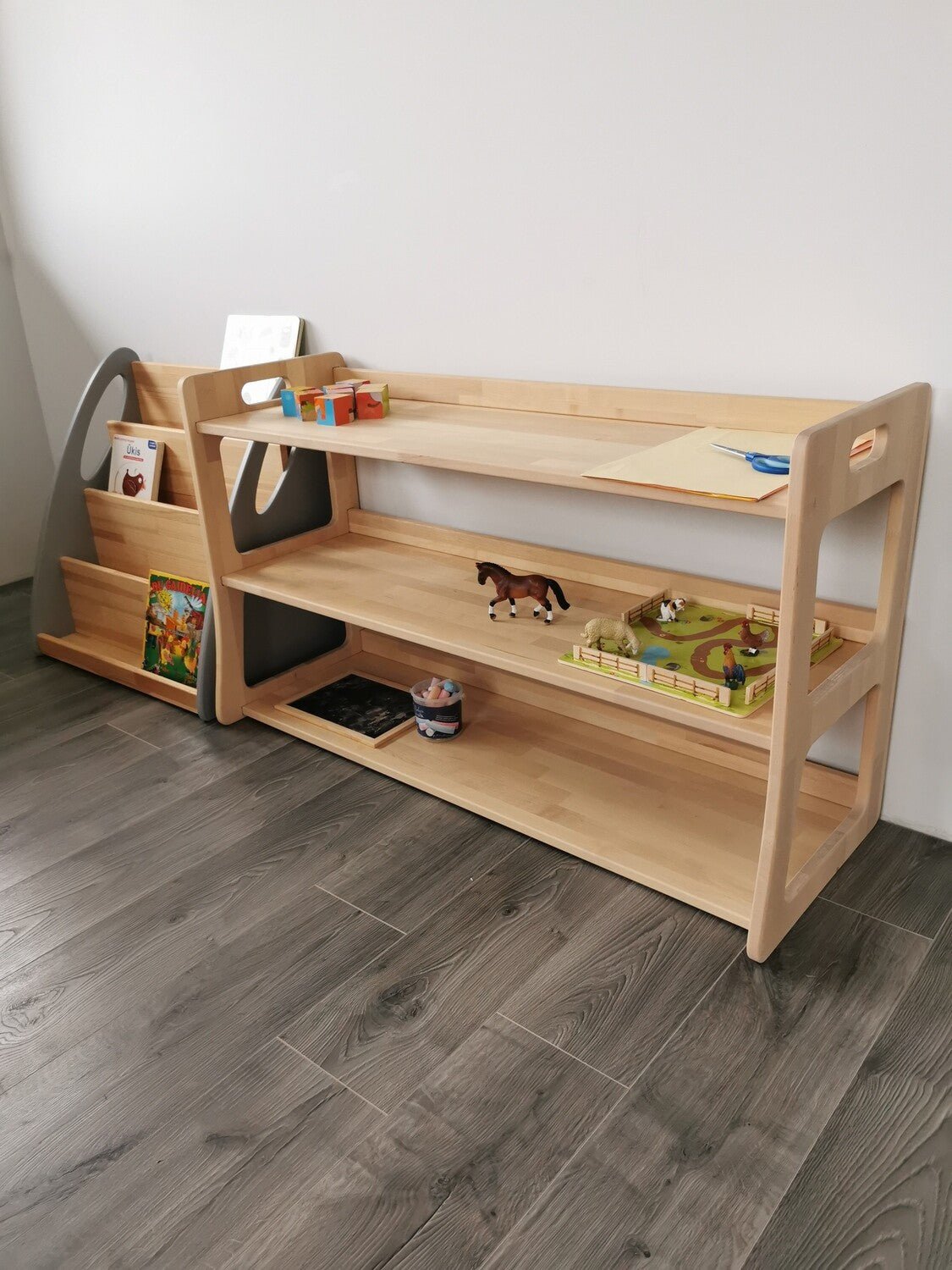 Montessori Wooden Shelf Organizer for Kids - MAXI LONG - The Nurturing Nook