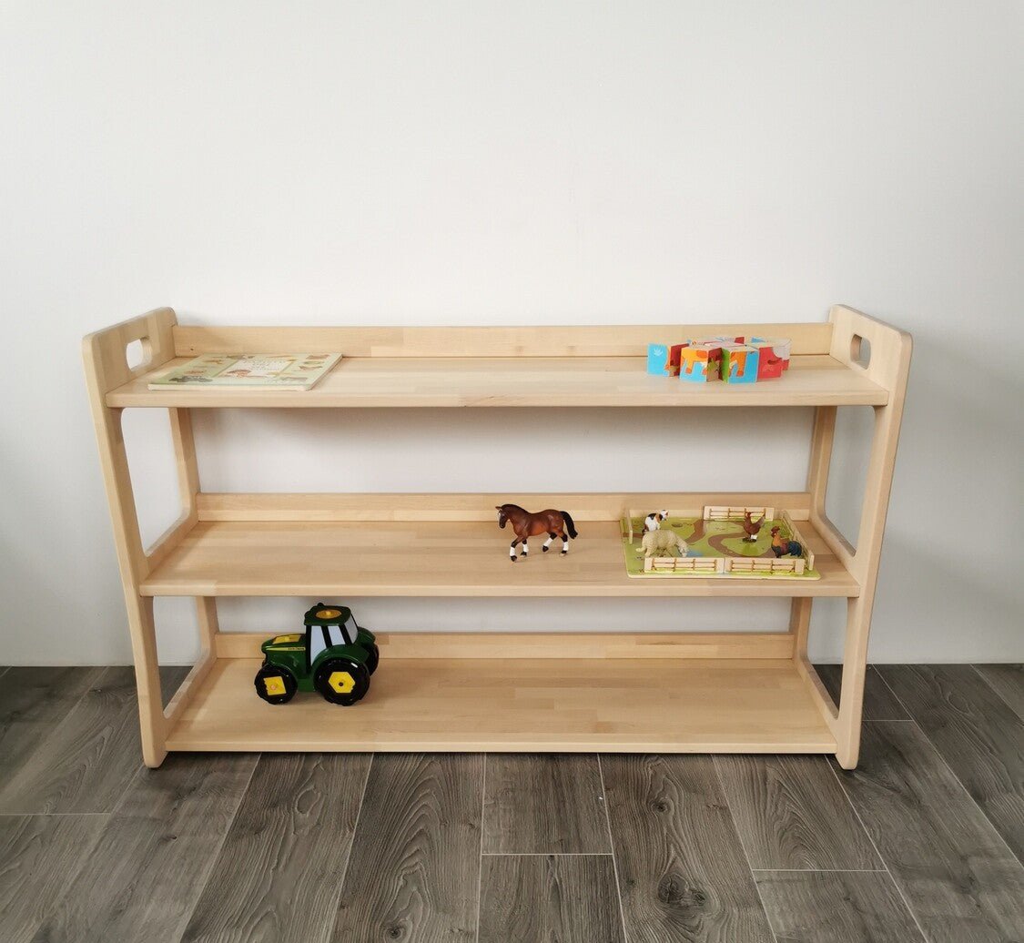 One Little Pine Montessori wooden shelf organizer for kids - maxi long