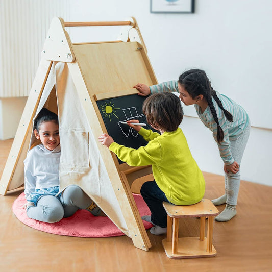 Oak - Wood Learning Tent and Climber with Desk and Chair - The Nurturing Nook