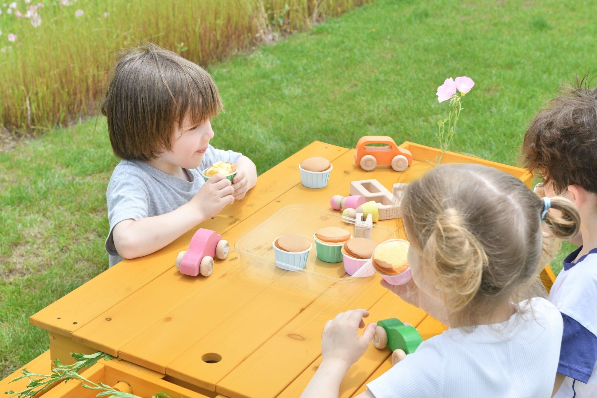 Outdoor wooden sand and picnic table set for sensory play - The Nurturing Nook