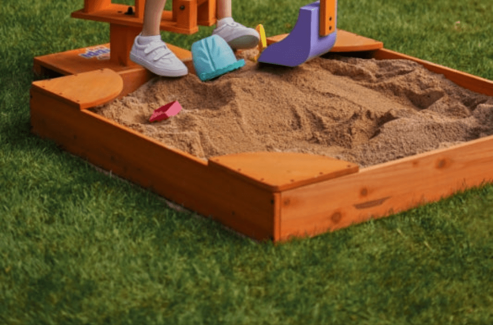 Outdoor wooden sandbox – perfect match for our excavator - The Nurturing Nook