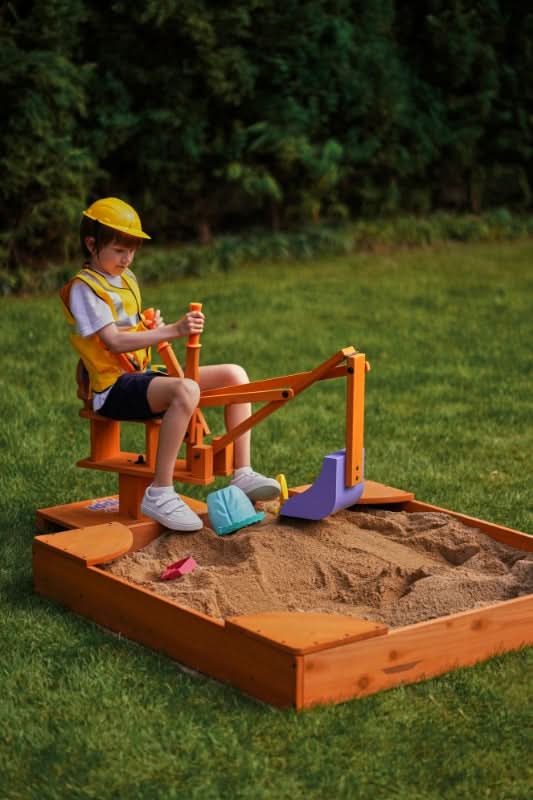 Outdoor wooden sandbox – perfect match for our excavator - The Nurturing Nook