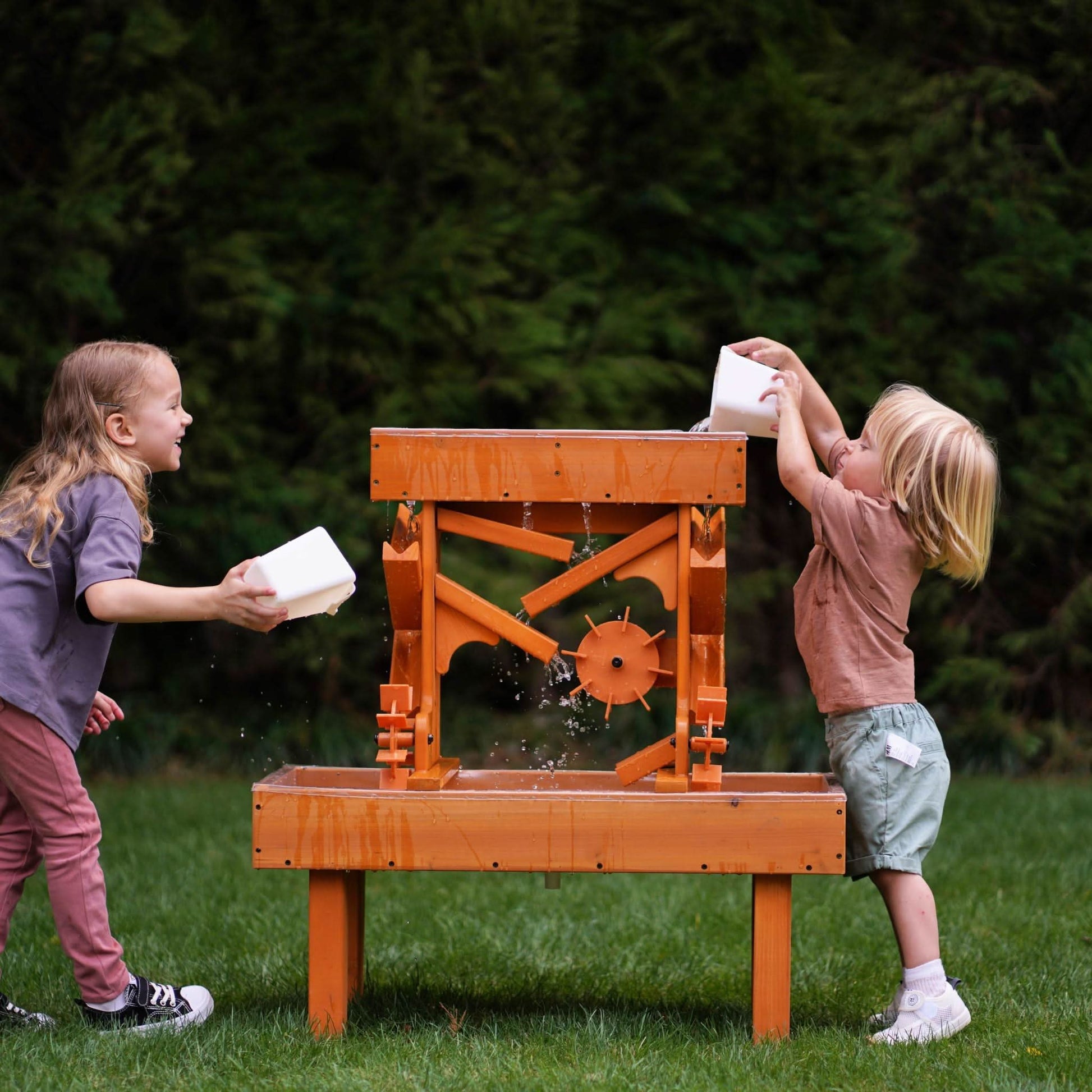 Outdoor wooden water table for kids, toddlers playset - The Nurturing Nook