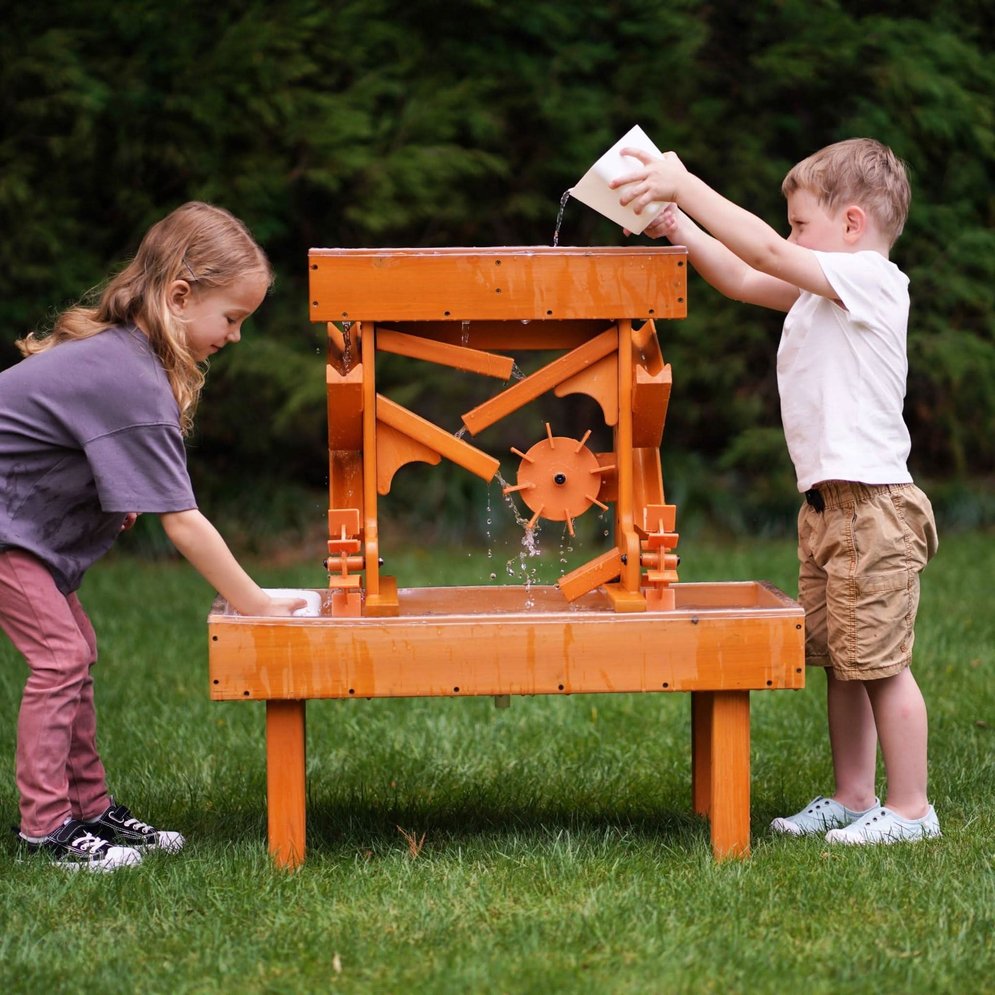 Outdoor wooden water table for kids, toddlers playset - The Nurturing Nook
