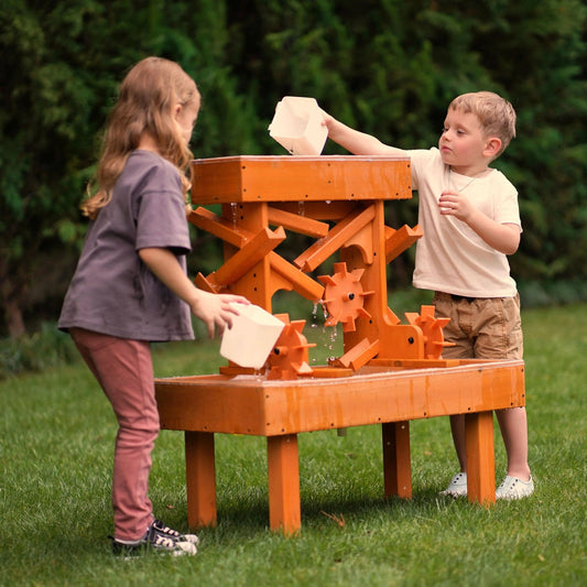 Outdoor wooden water table for kids, toddlers playset - The Nurturing Nook