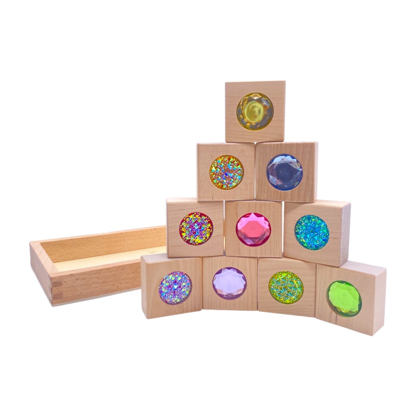Pastel & Rainbow Gem Block Collection – 3 Styles with Wooden Storage Trays - The Nurturing Nook
