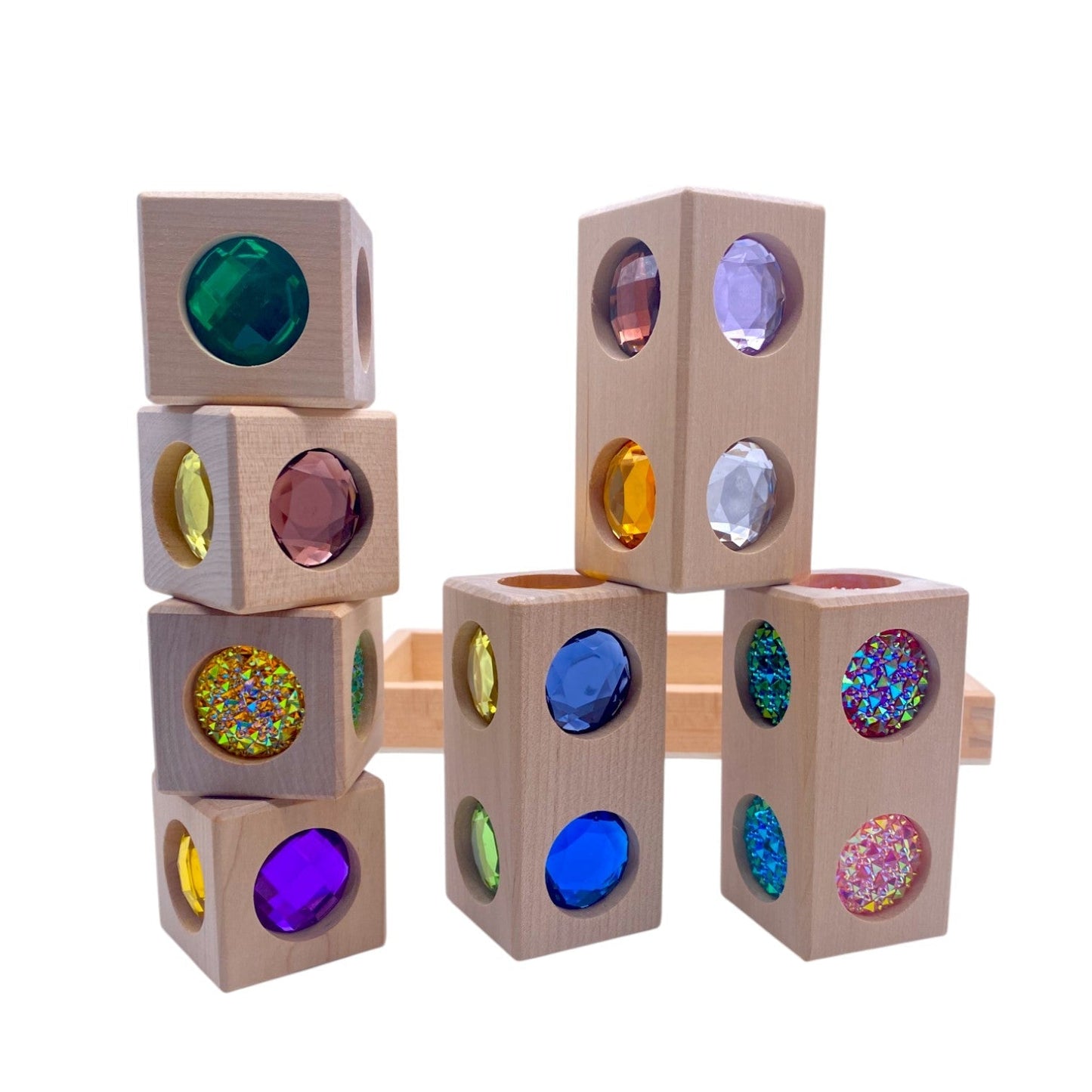 Pastel & Rainbow Gem Block Collection – 3 Styles with Wooden Storage Trays - The Nurturing Nook