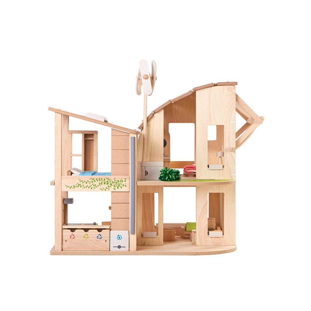 PlanToys Green dollhouse with furniture - The Nurturing Nook
