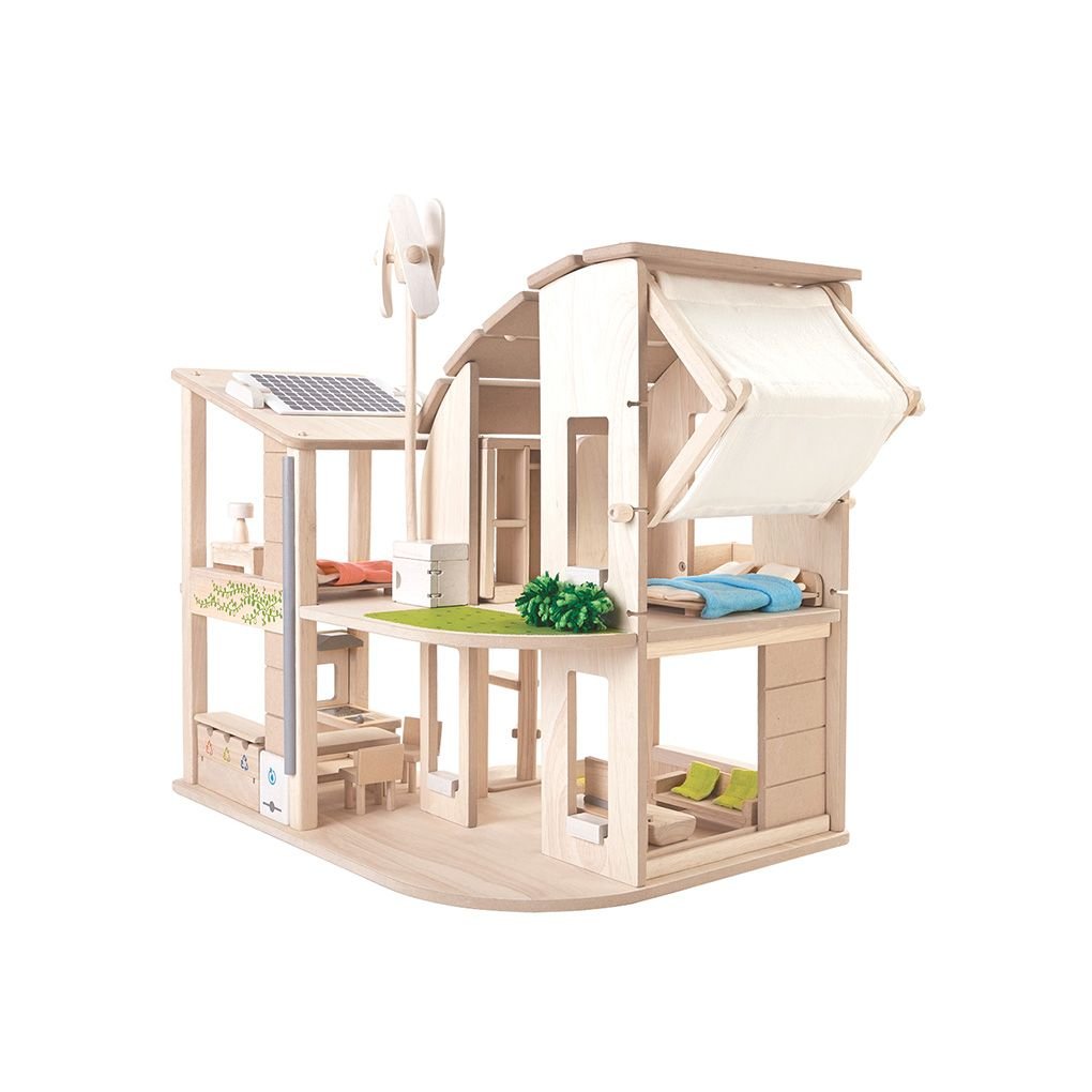 PlanToys Green dollhouse with furniture - The Nurturing Nook