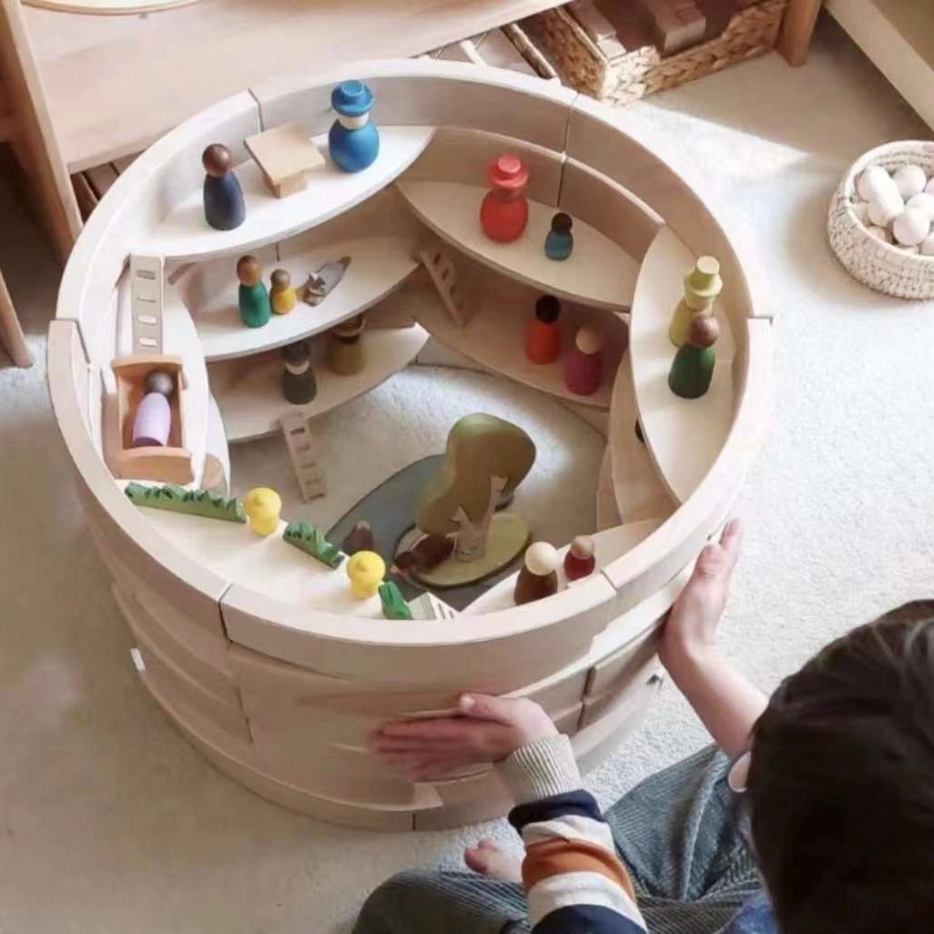 **Pre - order (Ships in 2 - 3 Weeks)**24 Pcs Natural Wooden Petal Mandala Platforms with Storage Tray - The Nurturing Nook