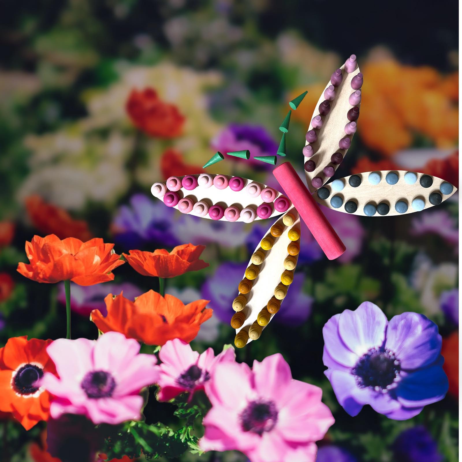 **Pre - order (Ships in 2 - 3 Weeks)**24 Pcs Natural Wooden Petal Mandala Platforms with Storage Tray - The Nurturing Nook