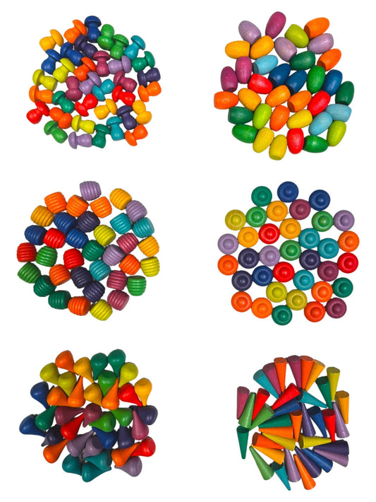 **Pre - order (Ships in 2 - 3 Weeks)**36 Pieces Colored Wooden Mandala Rainbow Loose Parts - The Nurturing Nook