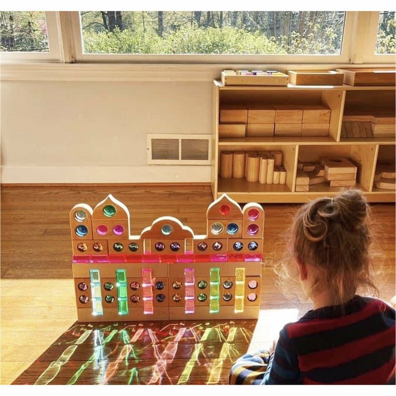 **Pre - order (Ships in 2 - 3 Weeks)**64 Pcs Rainbow Stones & 6 Interlocking Slats Set with Storage Tray - The Nurturing Nook