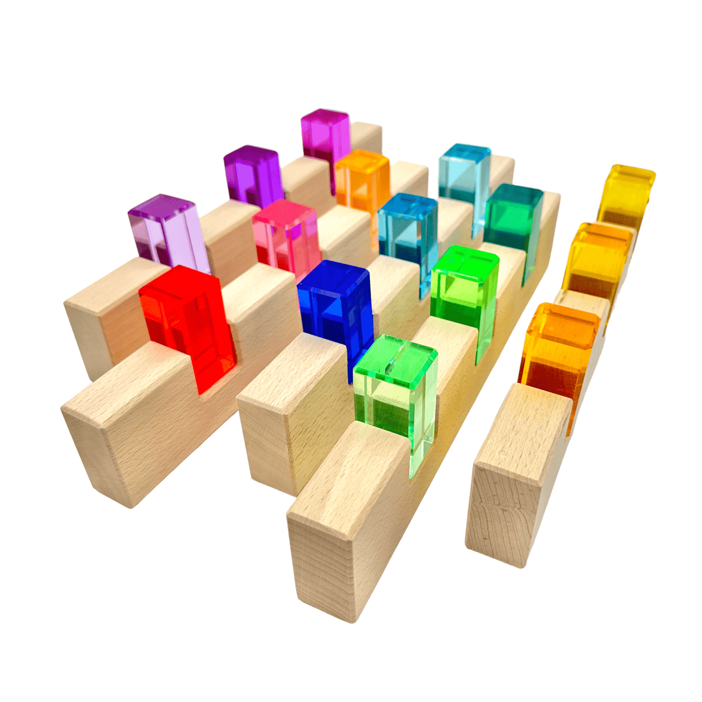 **Pre - order (Ships in 2 - 3 Weeks)**64 Pcs Rainbow Stones & 6 Interlocking Slats Set with Storage Tray - The Nurturing Nook