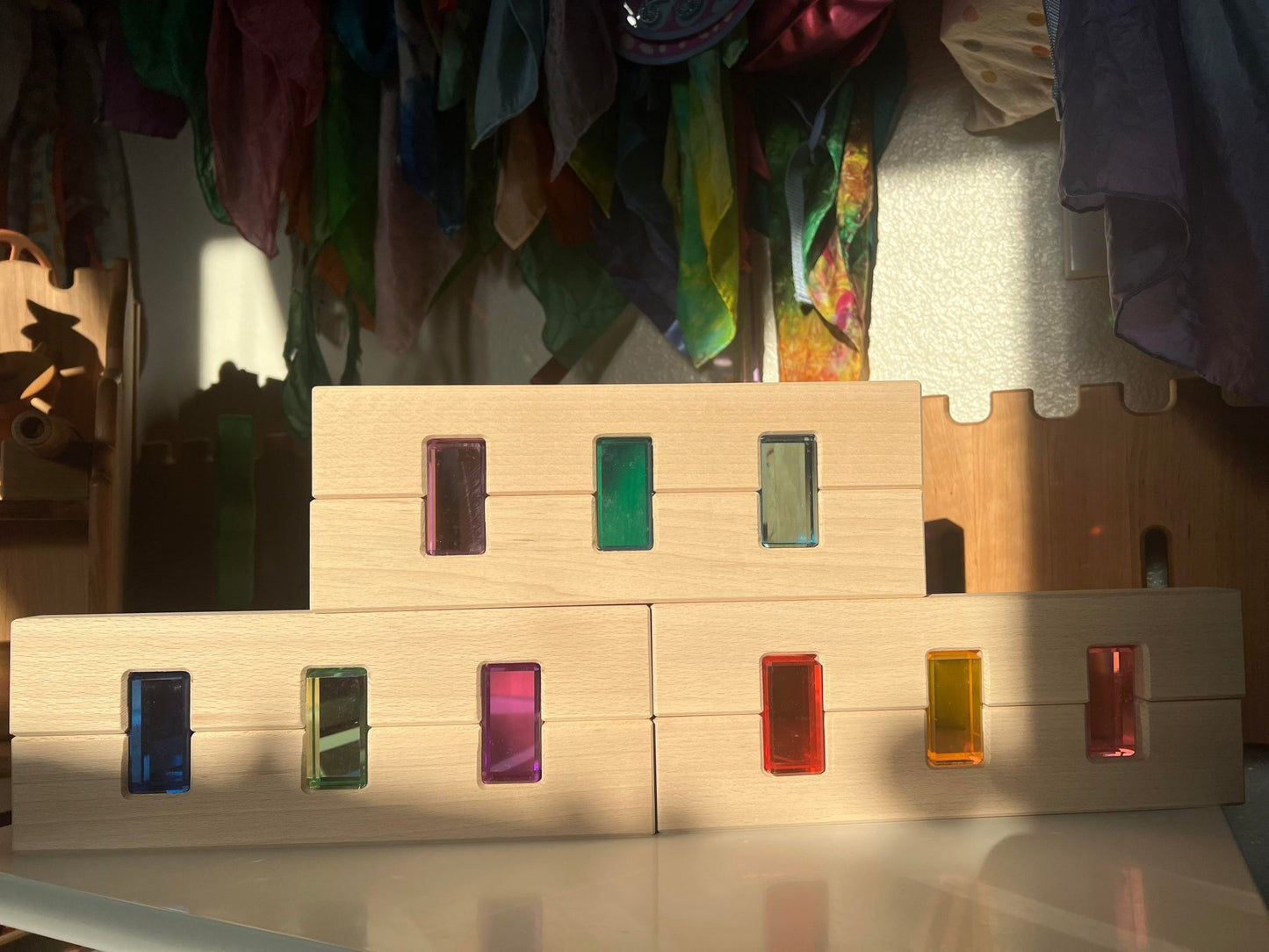 **Pre - order (Ships in 2 - 3 Weeks)**64 Pcs Rainbow Stones & 6 Interlocking Slats Set with Storage Tray - The Nurturing Nook