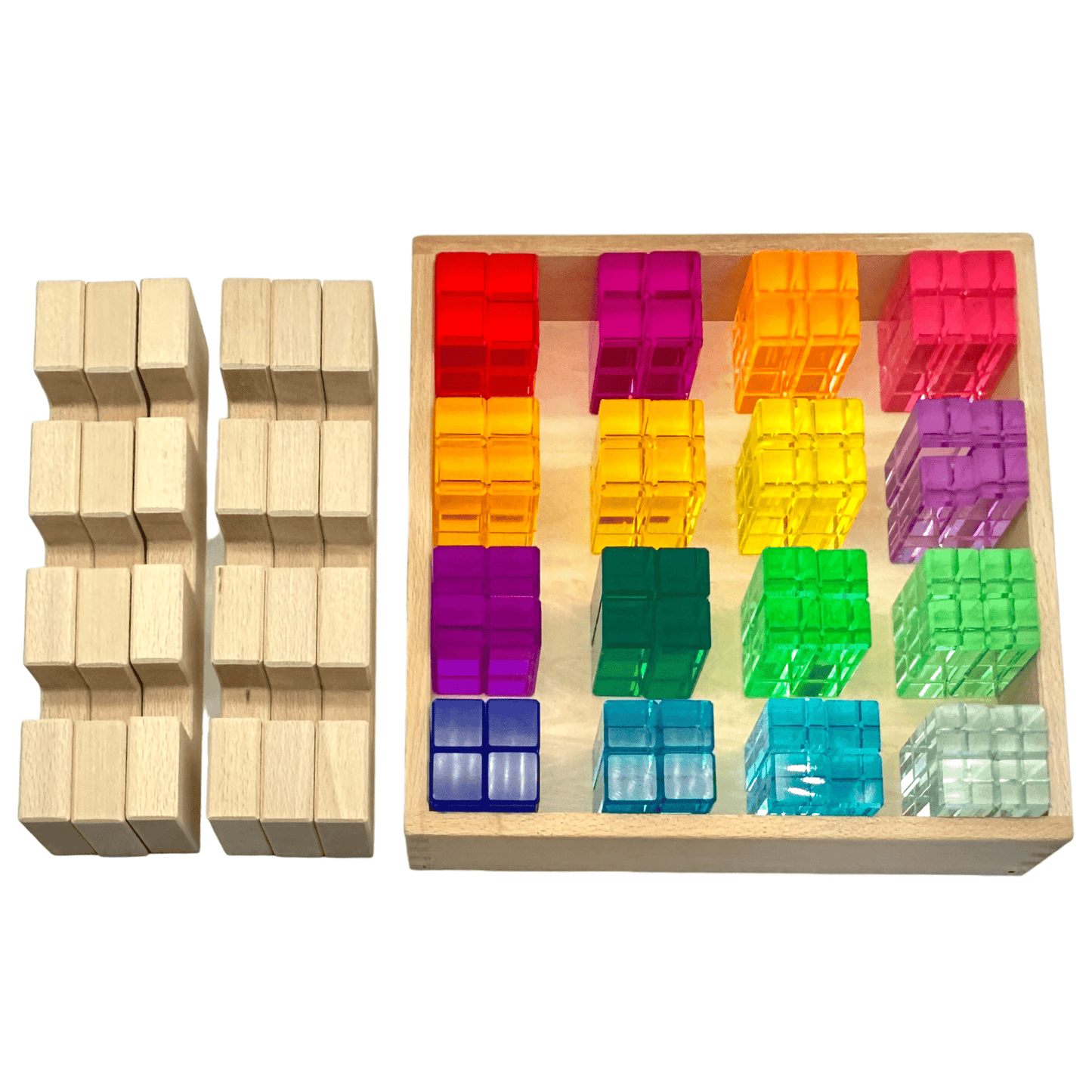 **Pre - order (Ships in 2 - 3 Weeks)**64 Pcs Rainbow Stones & 6 Interlocking Slats Set with Storage Tray - The Nurturing Nook