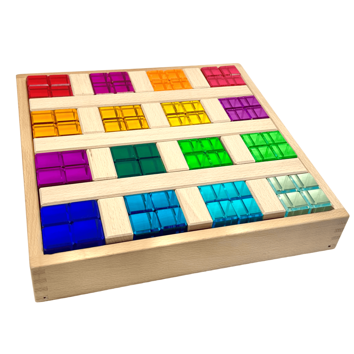 **Pre - order (Ships in 2 - 3 Weeks)**64 Pcs Rainbow Stones & 6 Interlocking Slats Set with Storage Tray - The Nurturing Nook