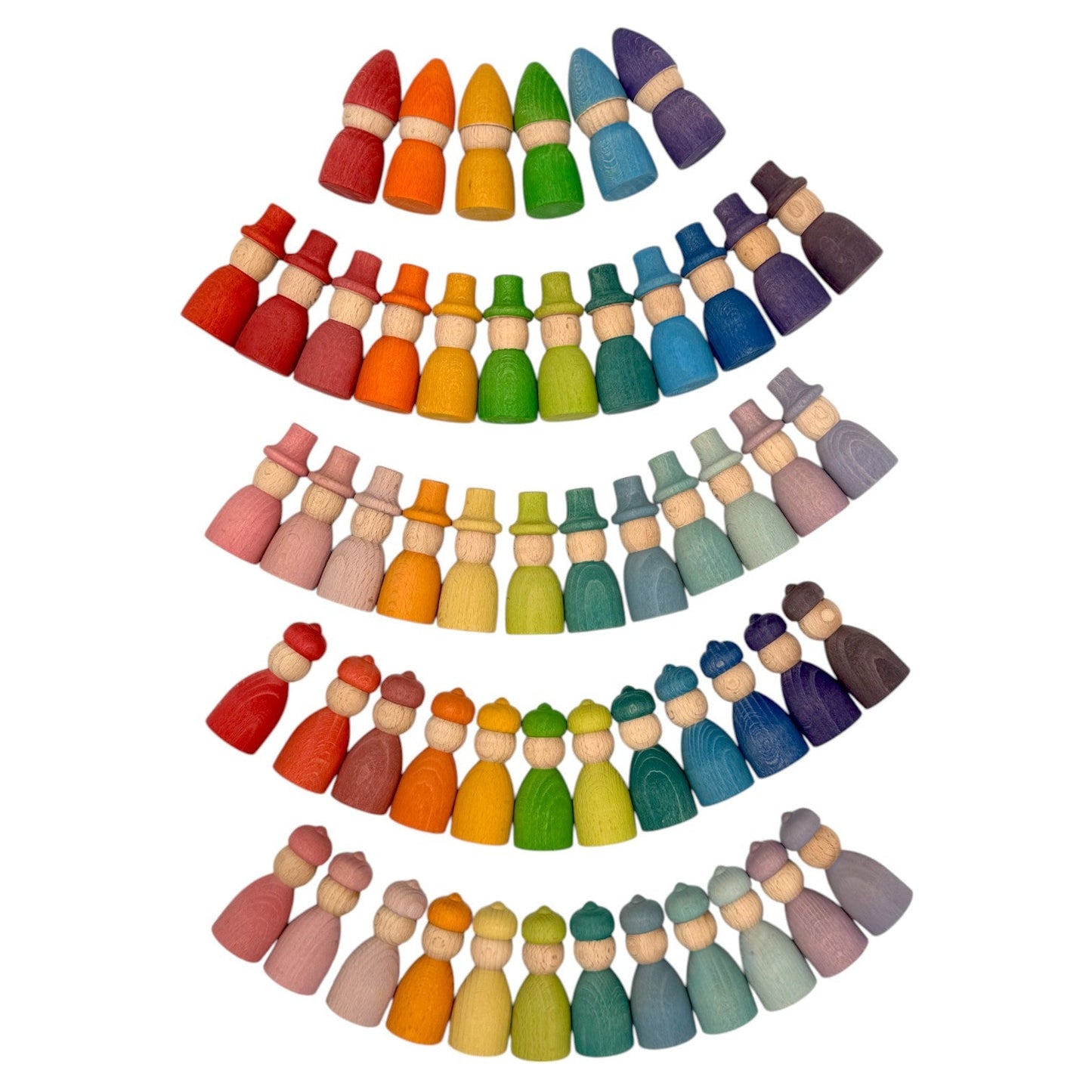 Rainbow & Pastel Wooden Peg Dolls Collection – 5 Styles - The Nurturing Nook