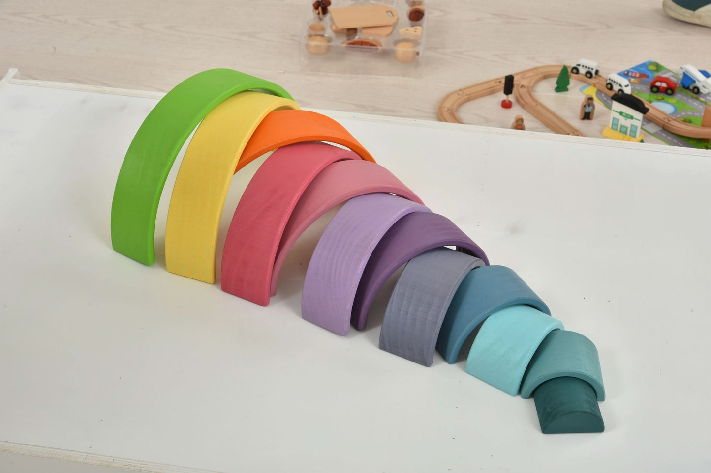 Rainbow wooden blocks for toddlers – Montessori stacking set - The Nurturing Nook