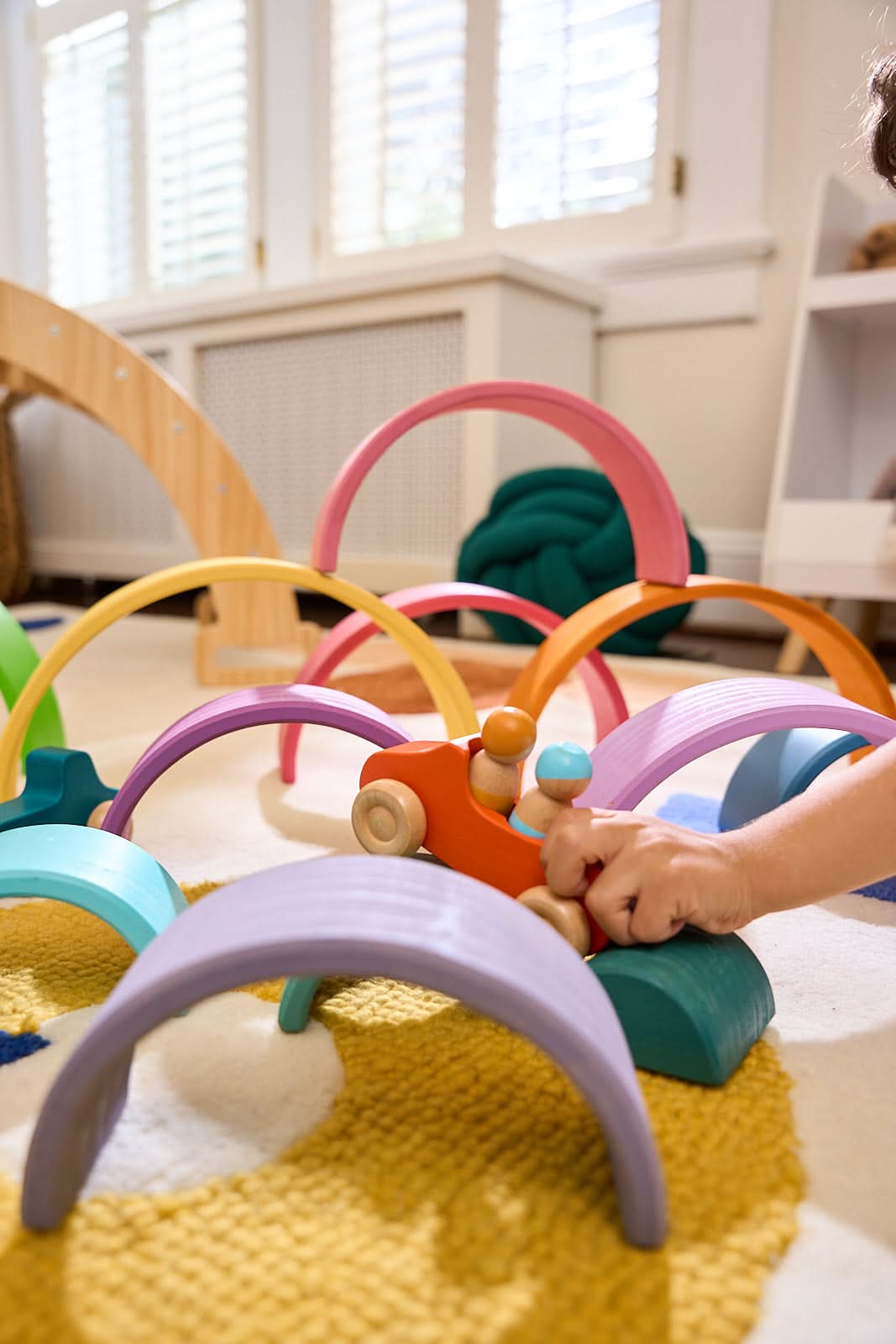 Rainbow wooden blocks for toddlers – Montessori stacking set - The Nurturing Nook