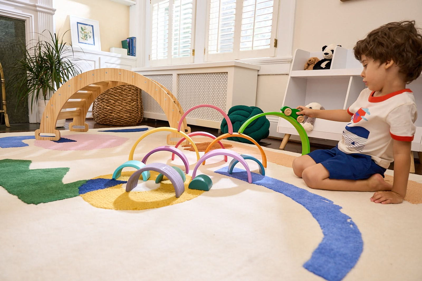 Rainbow wooden blocks for toddlers – Montessori stacking set - The Nurturing Nook