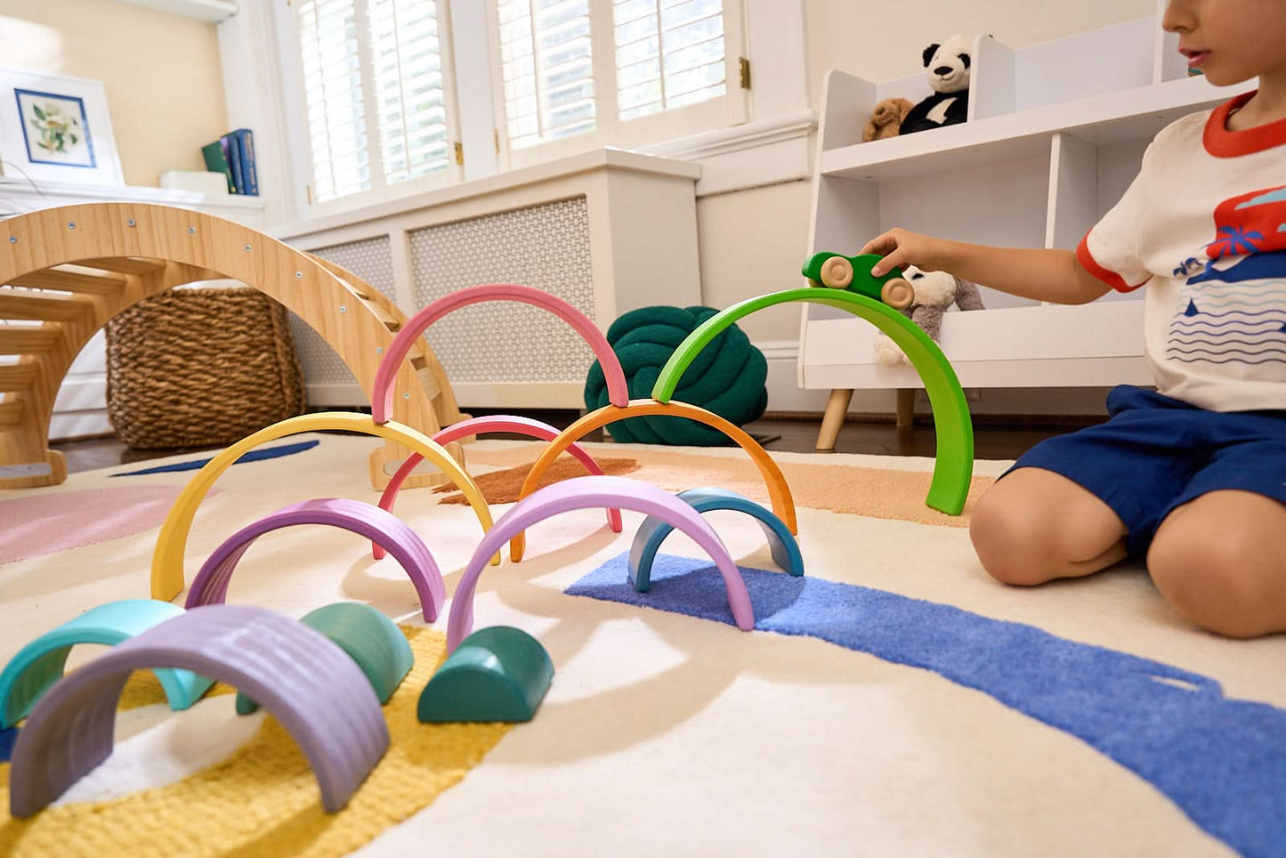 Rainbow wooden blocks for toddlers – Montessori stacking set - The Nurturing Nook