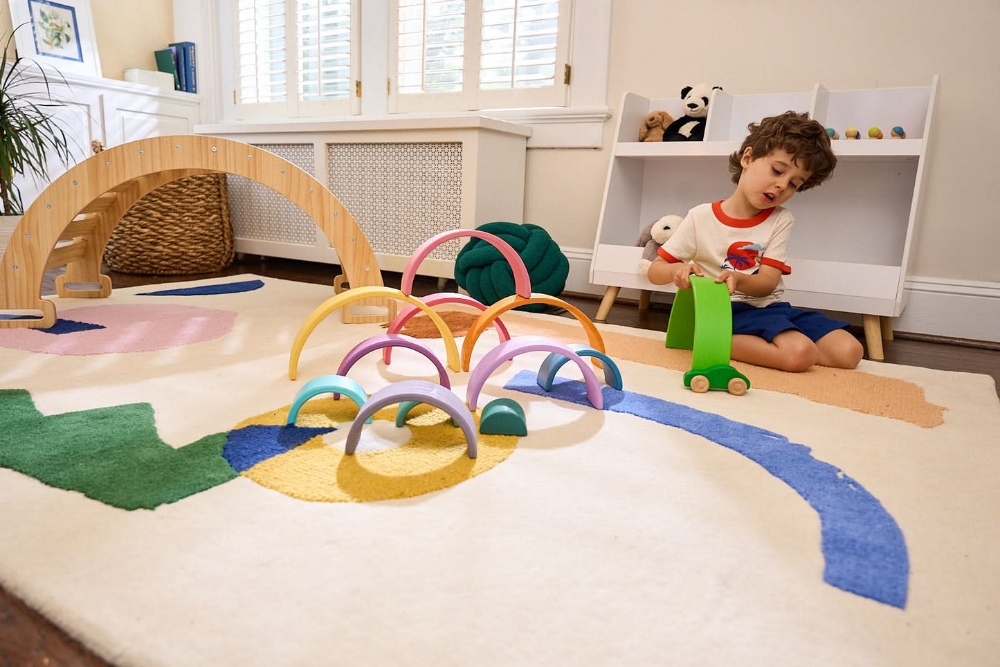 Rainbow wooden blocks for toddlers – Montessori stacking set - The Nurturing Nook