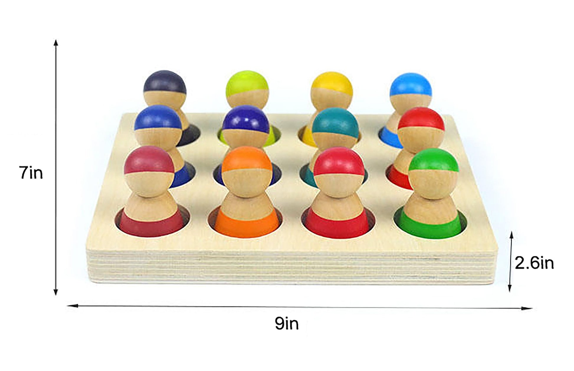 Rainbow wooden peg dolls sorting and pretend play set – 12 pcs - The Nurturing Nook