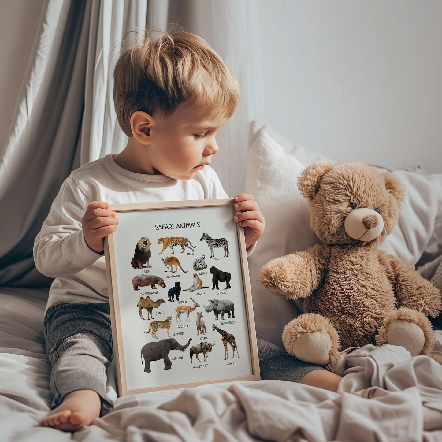 Safari Animals Educational Poster - Montessori Printable Decor for Classroom, Nursery & Kids’ Room | Digital Download - The Nurturing Nook