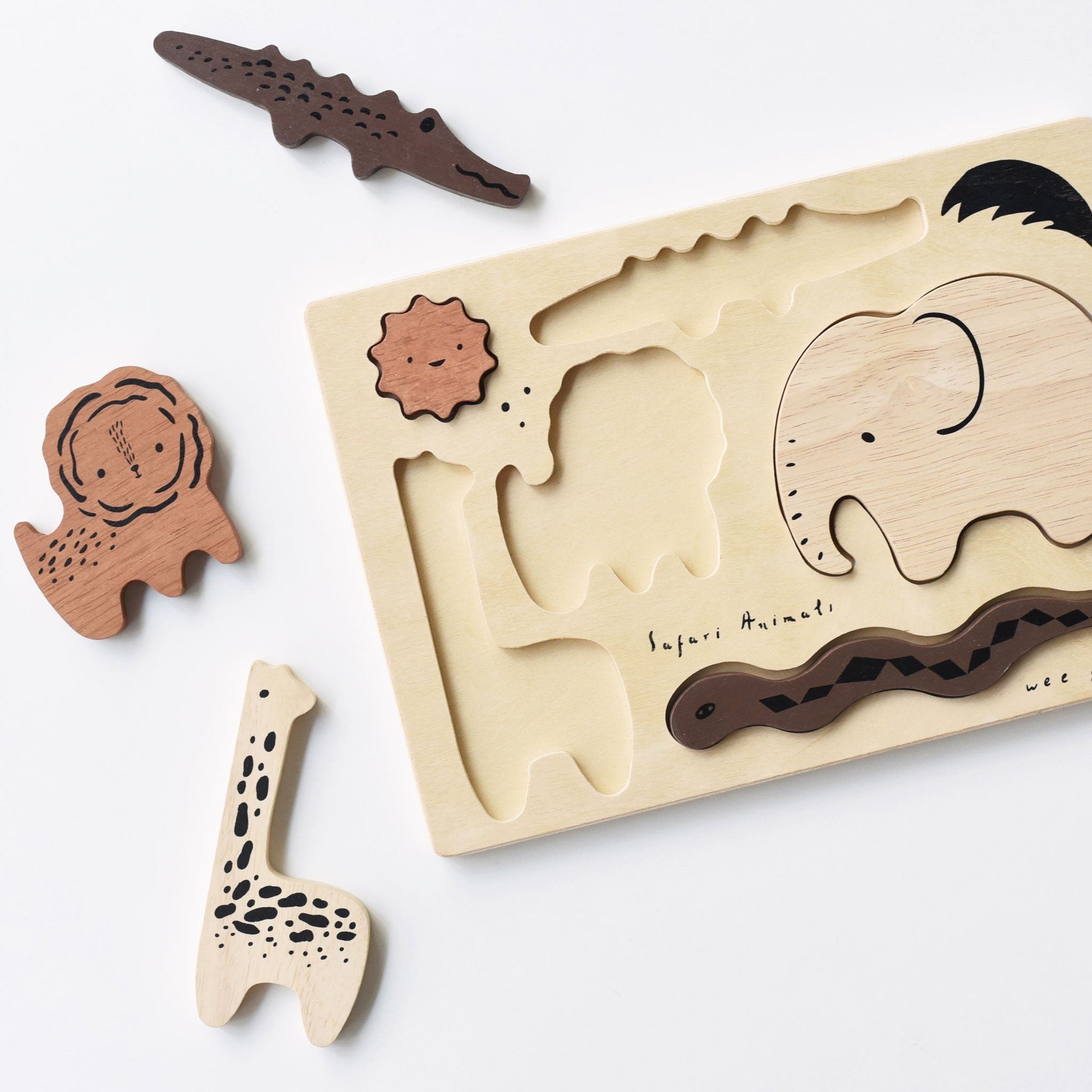 Safari animals wooden tray puzzle – eco - friendly play set for ages 2+ - The Nurturing Nook