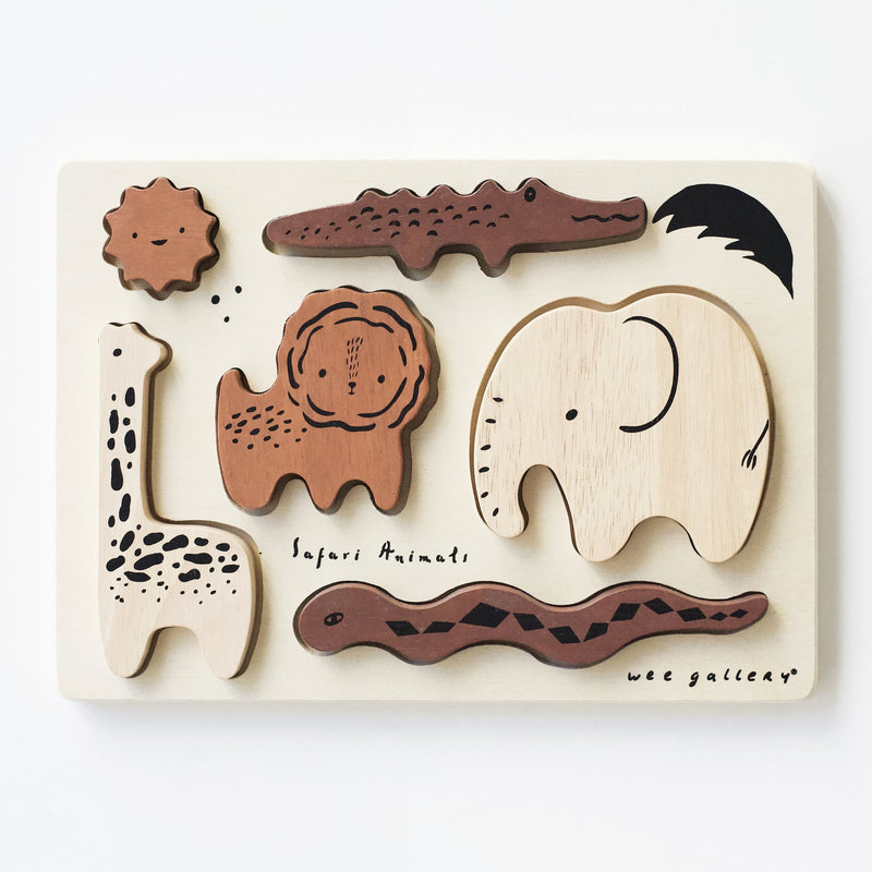 Safari animals wooden tray puzzle – eco-friendly play set for ages 2+