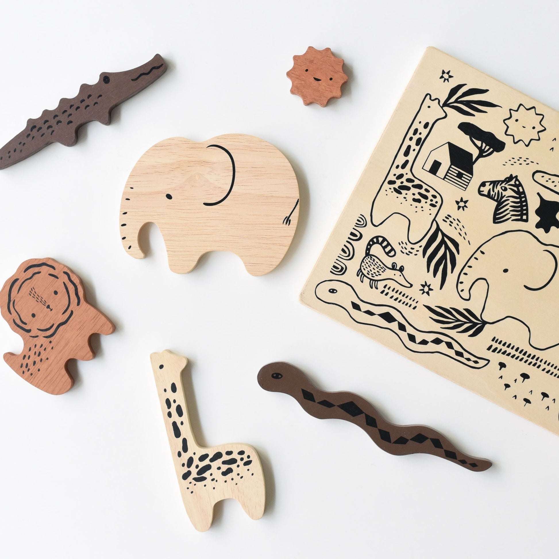 Safari animals wooden tray puzzle – eco - friendly play set for ages 2+ - The Nurturing Nook