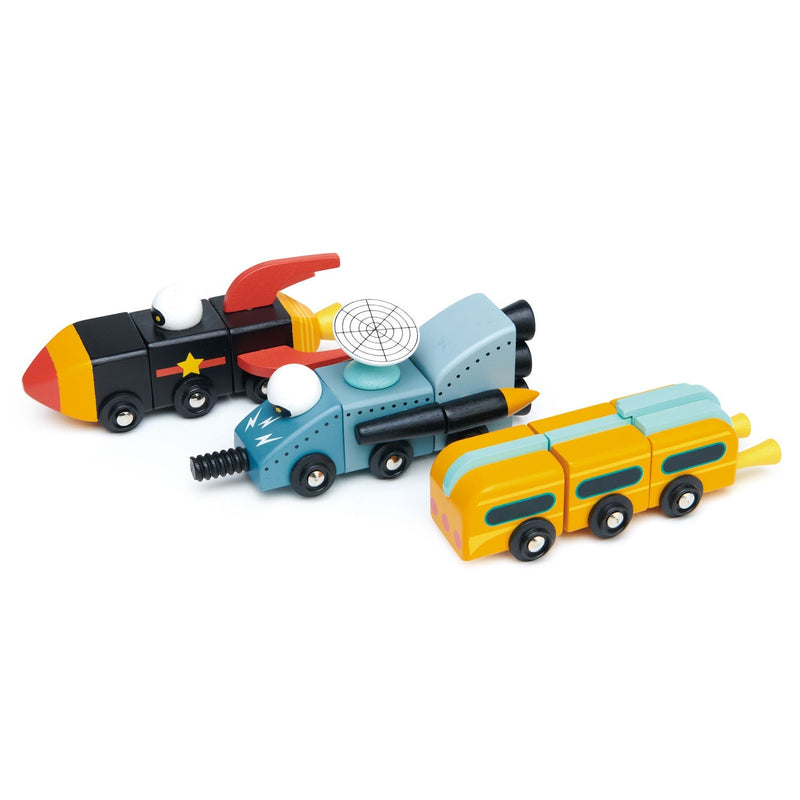 Tender Leaf wooden space-themed vehicle race rocket