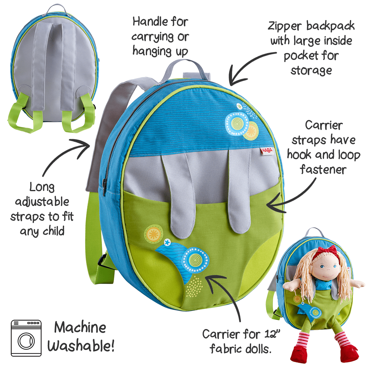 Summer Meadow Backpack to Carry 12" Soft Dolls - The Nurturing Nook