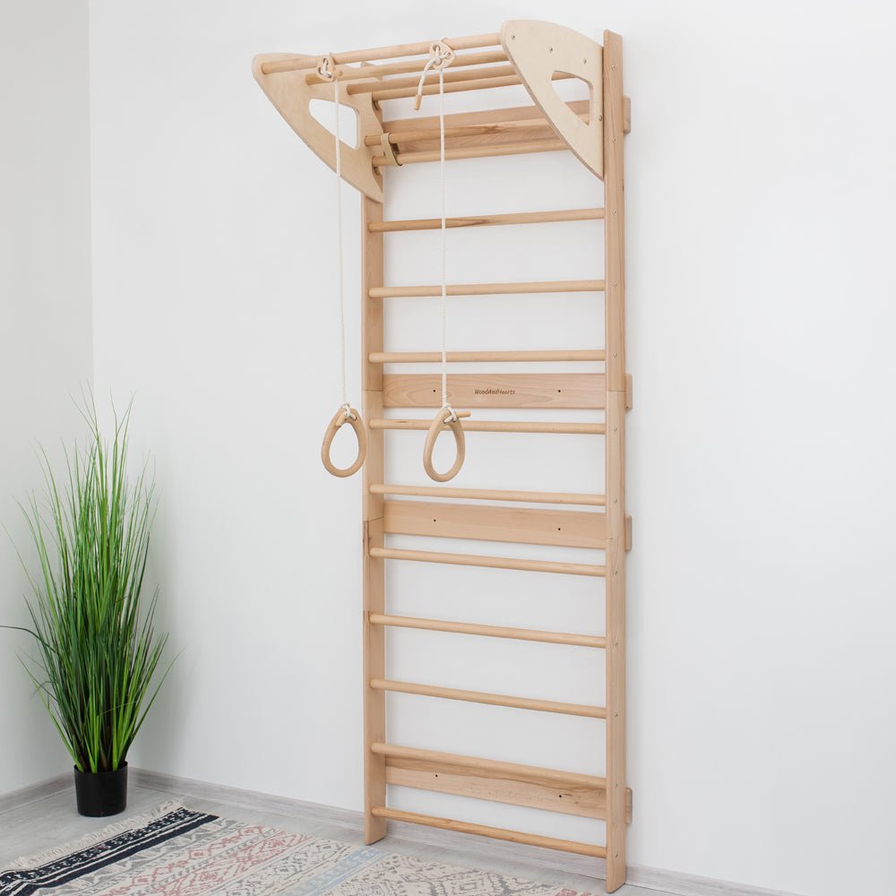 Swedish wall – with optional climbing and gym accessories - The Nurturing Nook