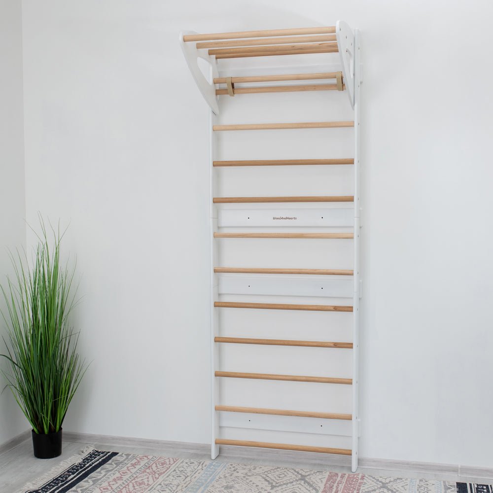 Swedish wall – with optional climbing and gym accessories - The Nurturing Nook