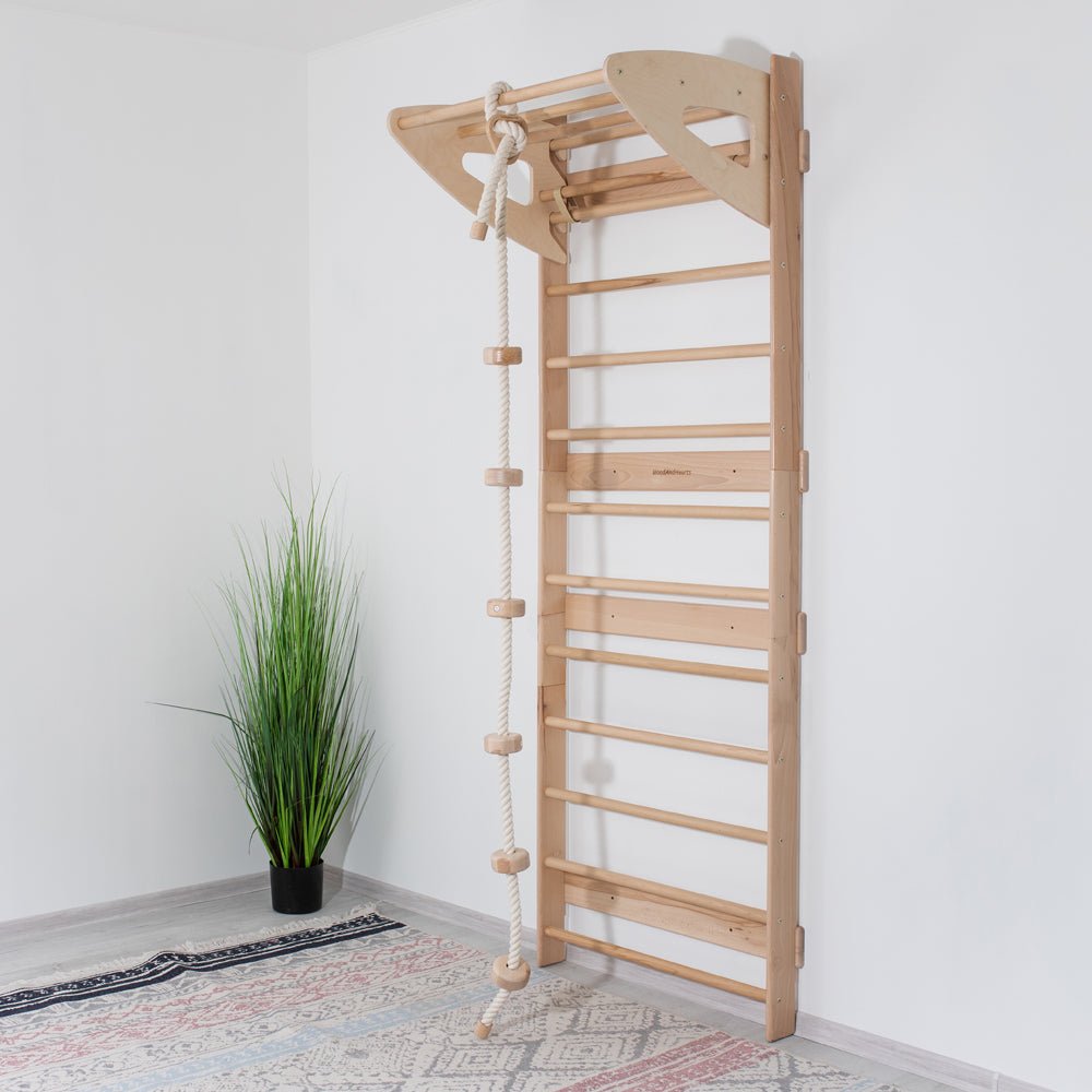 Swedish wall – with optional climbing and gym accessories - The Nurturing Nook
