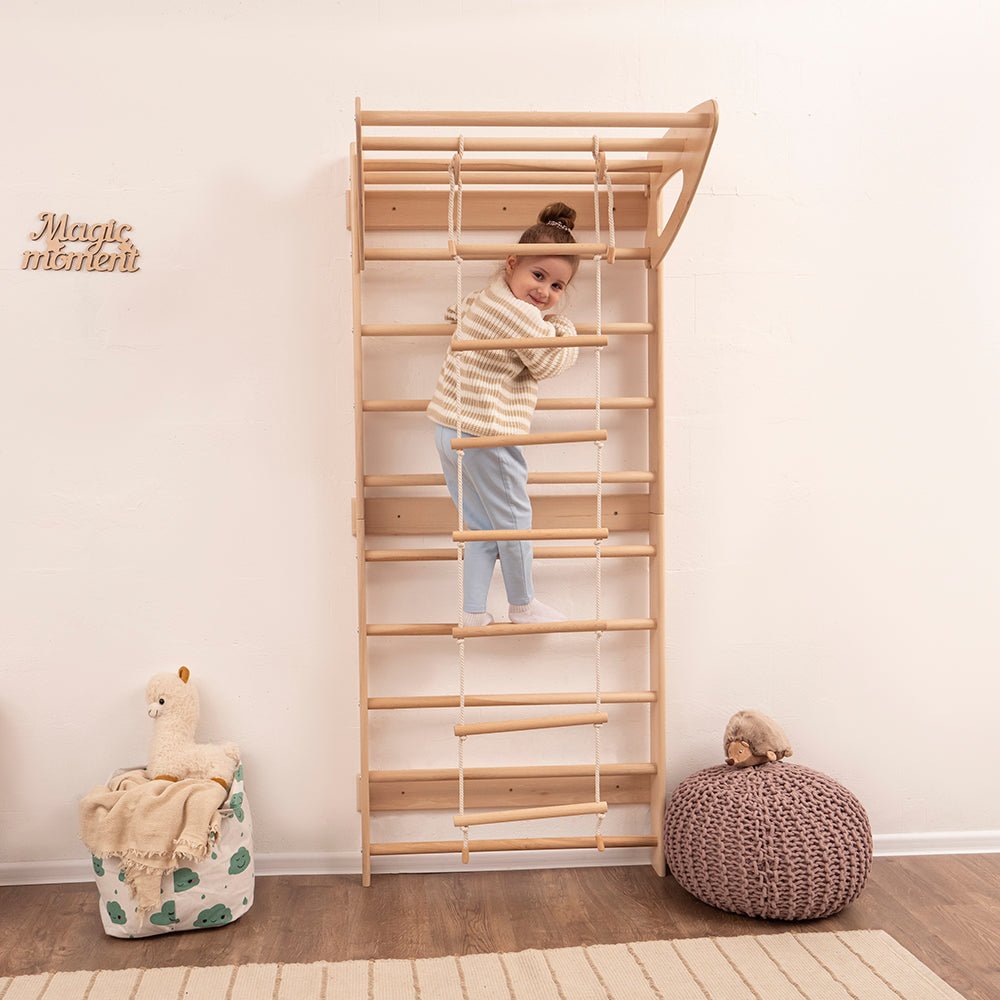Swedish wall – with optional climbing and gym accessories - The Nurturing Nook