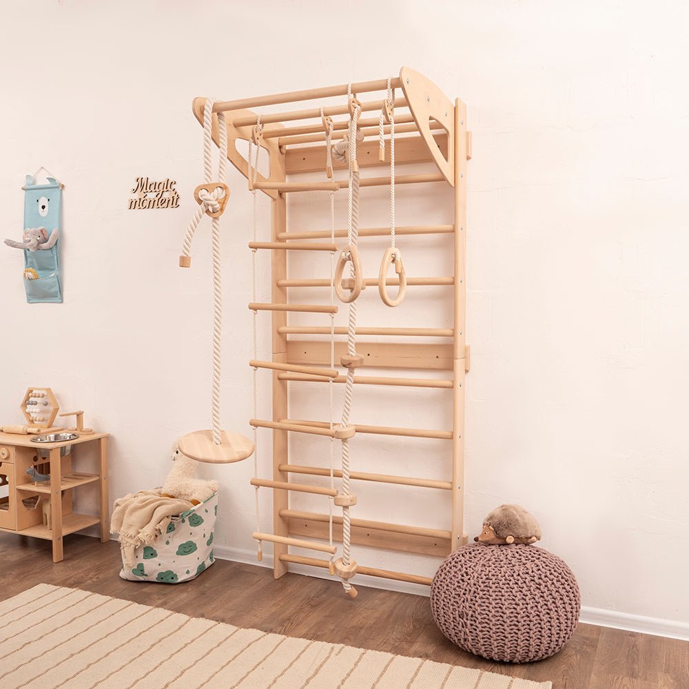 Swedish wall – with optional climbing and gym accessories - The Nurturing Nook