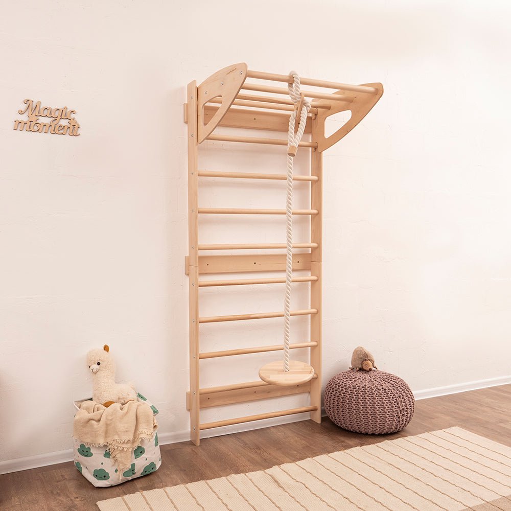 Swedish wall – with optional climbing and gym accessories - The Nurturing Nook