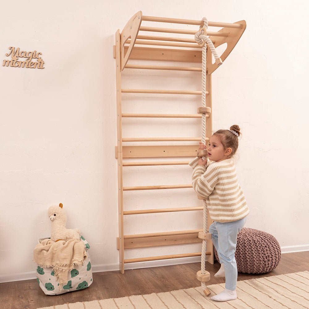 Swedish wall – with optional climbing and gym accessories - The Nurturing Nook