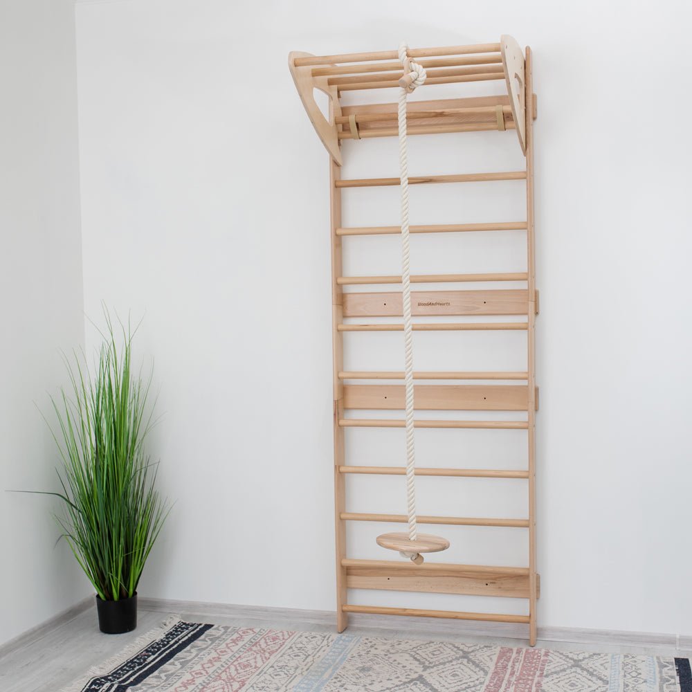Swedish wall – with optional climbing and gym accessories - The Nurturing Nook