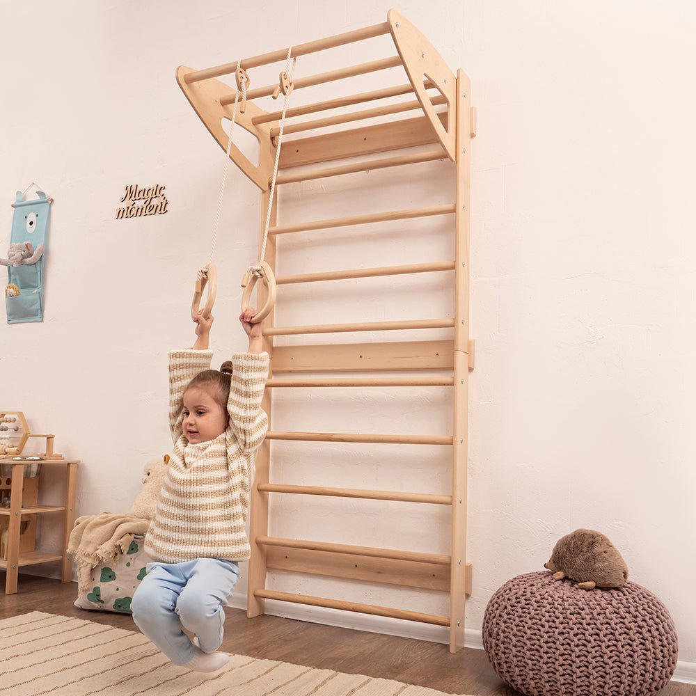 Swedish wall – with optional climbing and gym accessories - The Nurturing Nook