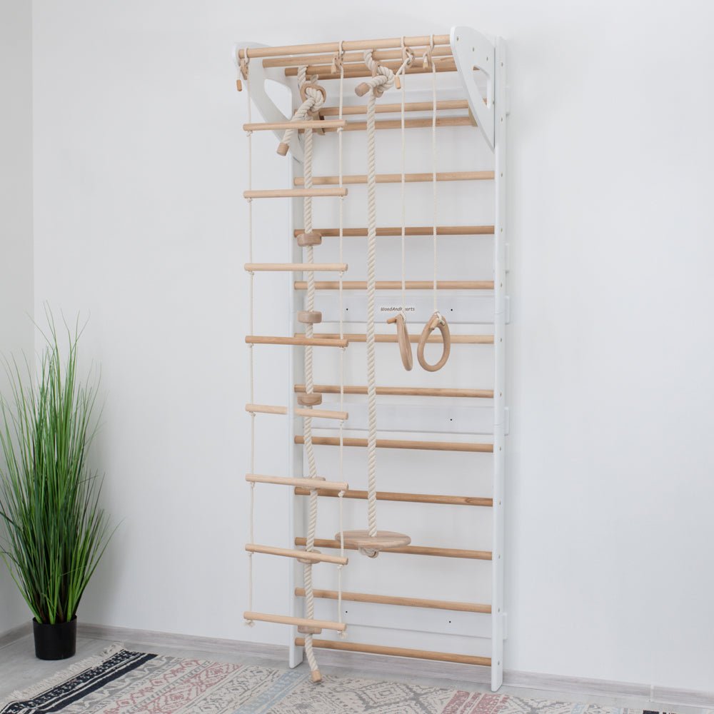 Swedish wall – with optional climbing and gym accessories - The Nurturing Nook